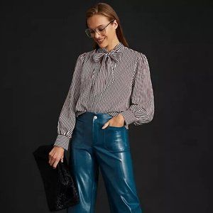 Anthropologie Maeve The Colette Blue Patent Leather Pants